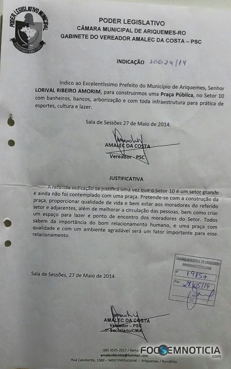 VEREADOR AMALEC:  MAIS UMA VITÓRIA PRAÇA DO  SETOR  - 10 SERÁ  INAUGURADA NESTE  SÁBADO