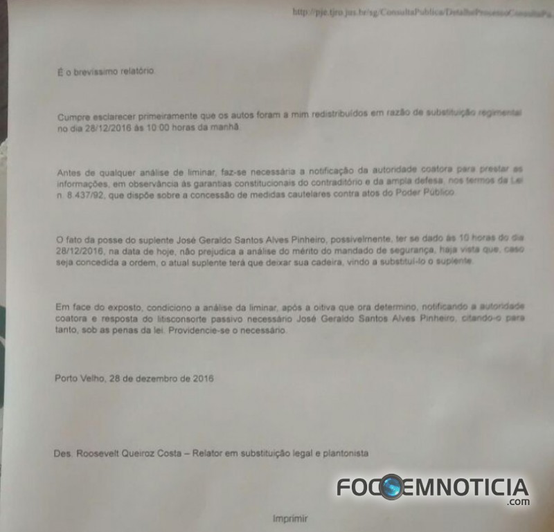 SUPLENTE REIVINDICA VAGA E DESEMBARGADOR QUER POSIÇÃO DA ALE  POR TER EMPOSSADO GERALDO DA RONDÔNIA