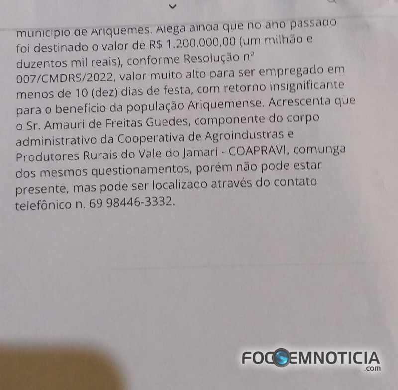 MP DÁ 10 DIAS PARA PREFEITURA DE ARIQUEMES EXPLICAR REPASSE  DE 01 MILHÃO E 500 MIL PARA APA